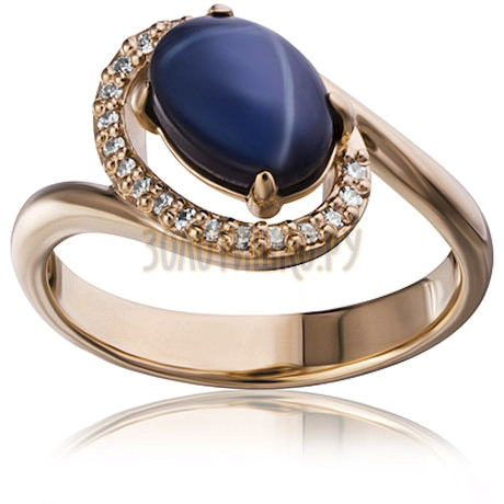 Золотое кольцо с сапфиром звездчатым и бриллиантами 1_02243