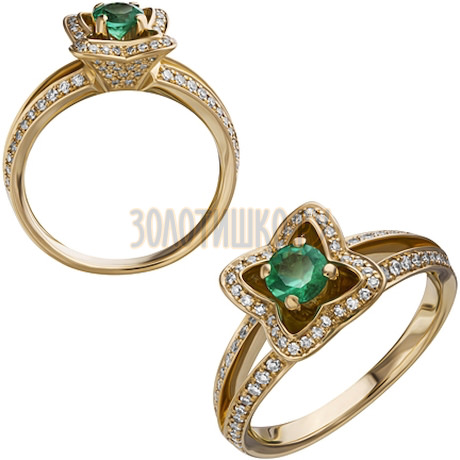 Золотое кольцо с изумрудом и бриллиантами 1_02253