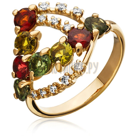 Золотое кольцо с турмалином и бриллиантами 1_02314