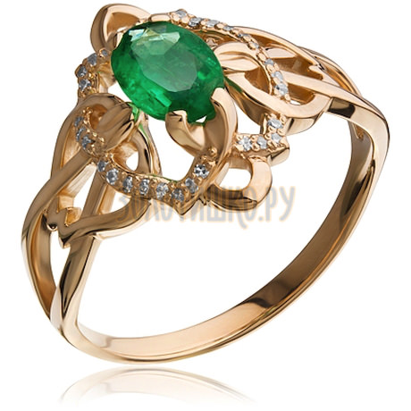 Золотое кольцо с изумрудом и бриллиантами 1_02438