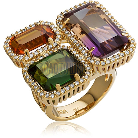 Золотое кольцо с аметрином, бриллиантами, спессартином и турмалином 1_02463