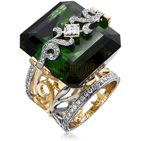 Золотое кольцо с турмалином и бриллиантами 1_02528