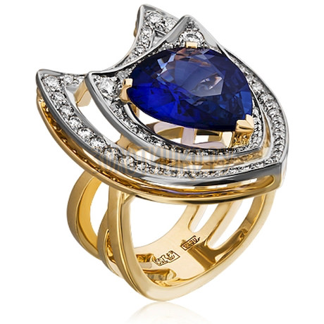 Золотое кольцо с сапфиром и бриллиантами 1_02534