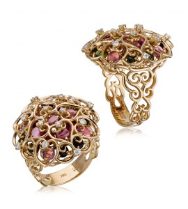 Золотое кольцо с турмалином и бриллиантами