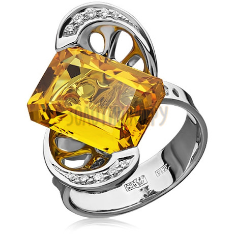 Кольцо из белого золота с сапфиром и бриллиантами 1_02606