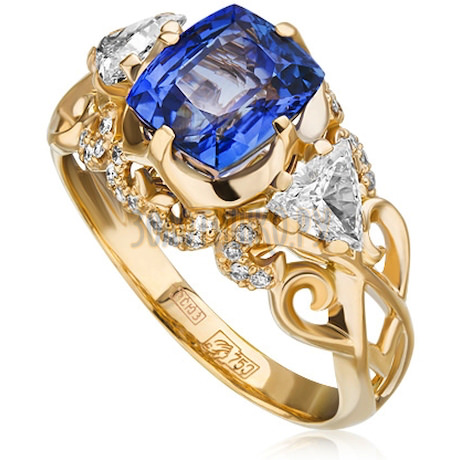 Золотое кольцо с сапфиром и бриллиантами 1_02622