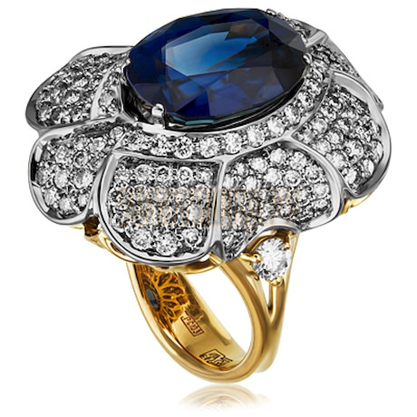Золотое кольцо с сапфиром и бриллиантами 1_02680